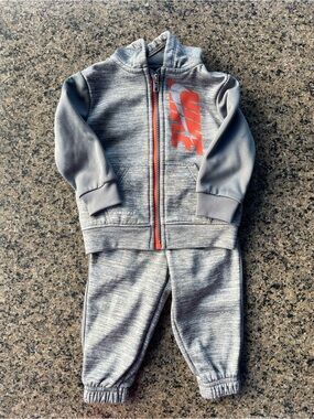Nike Gray Sweatshirt & Joggers Set with Orange Logo